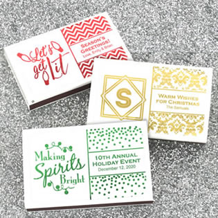 Holiday Metallic Foil Personalized Matches - Set of 50 (White Box)