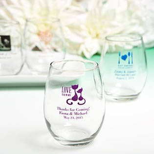 Stemless Wine Glass Favors - 9 Ounce with Exclusive Designs