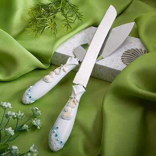 Finishing Touches Collection - Beach Themed Wedding Cake Knife and Server Set