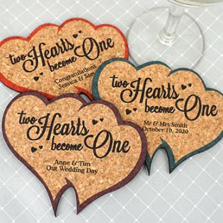Personalized Double Heart Cork Coaster