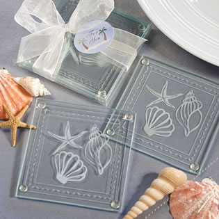 Shell Glass Coaster Wedding Favors (Sets of Two)