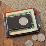 Two-Toned Leather Magnetic Money Clip Wallet