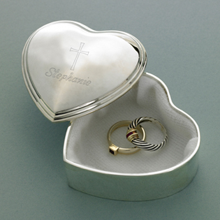 Inspirational Heart Trinket Box with Engraved Cross