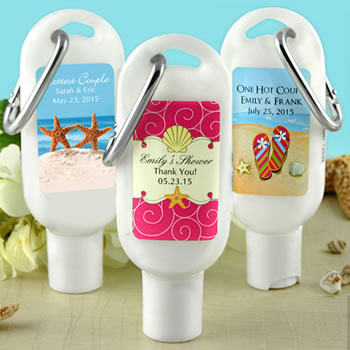 Sunscreen Favors with Carabiner (SPF 30): Beach Designs