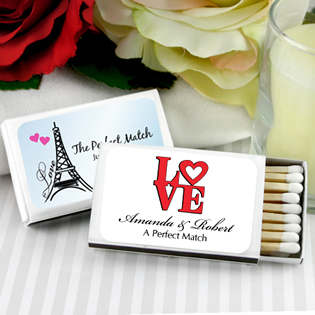 Personalized Matches - Set of 50 (White Box): Heart Designs