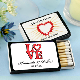 Personalized Matches - Set of 50 (Black Box): Heart Designs