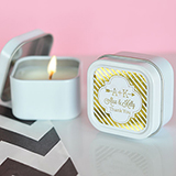 Personalized Metallic Foil Square Candle Tins - Wedding