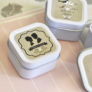 Vintage Wedding Personalized Square Candle Tins