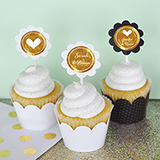 Personalized Metallic Foil Cupcake Wrappers & Cupcake Toppers (Set of 24) - Wedding