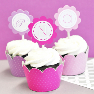 Monogram Cupcake Wrappers & Cupcake Toppers