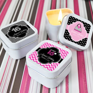 Sweet Sixteen Square Candle Tins