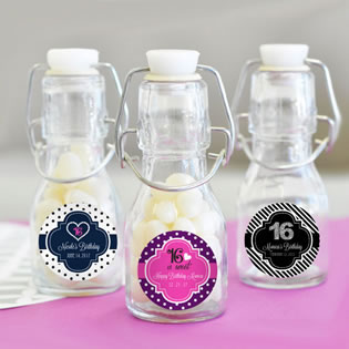Sweet Sixteen (or 15) Personalized Mini Glass Bottles