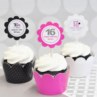 Sweet Sixteen Cupcake Wrappers & Cupcake Toppers