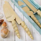Conch sea shell design knife and engraved server set