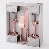 Simply elegant Rose Gold toasting glasses and cake knife 4 piece set.