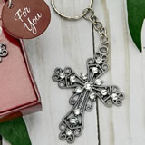 Silver cross with stones key chain