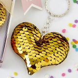 Gold / silver sequin heart key chain