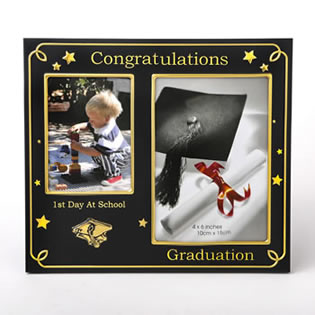 Black With Gold - First Day At School - Graduation Double Frame