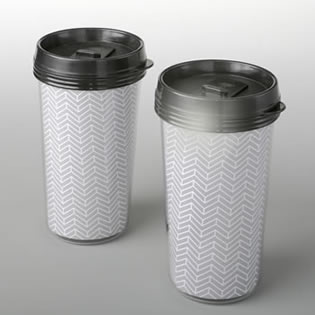 Double wall insulated Coffee cup with silver chevron design from fashioncraft