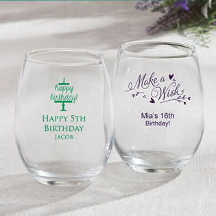 Personalized 15oz Stemless Wine Glasses - birthday design