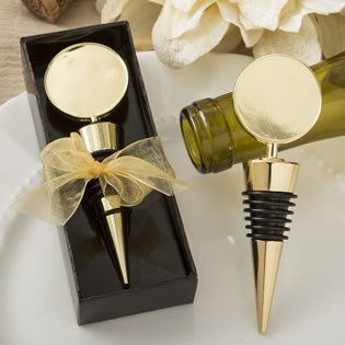 Perfectly plain collection gold metal wine bottle stopper with a gold metal round top