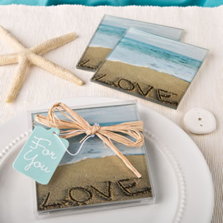 Beach Love themed set of 2 glass coasters from fashioncraft