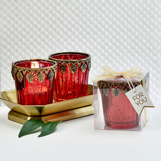 Red Mercury glass East Asian themed   Candle votive
