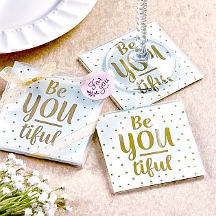 Be-You-tiful set of 2  glass coasters