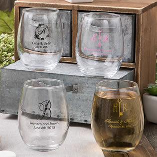 9oz Stemless wine glasses from Fashioncraft's Silkscreened Monogram Collection