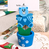 Blue teddy bear/flower pot place card/photo holder