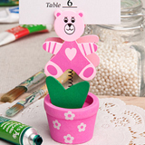 Pink teddy bear/flower pot place card/photo holder
