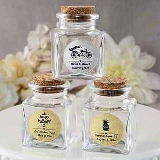 Personalized Metallics Collection Glass candy jars with silver screw top:  Fashioncraft