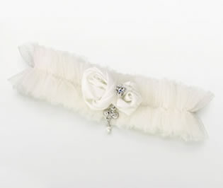 Lillian Rose Ivory Tulle Garter with Jewel