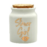 stoner girl stash jar - white with gold letters